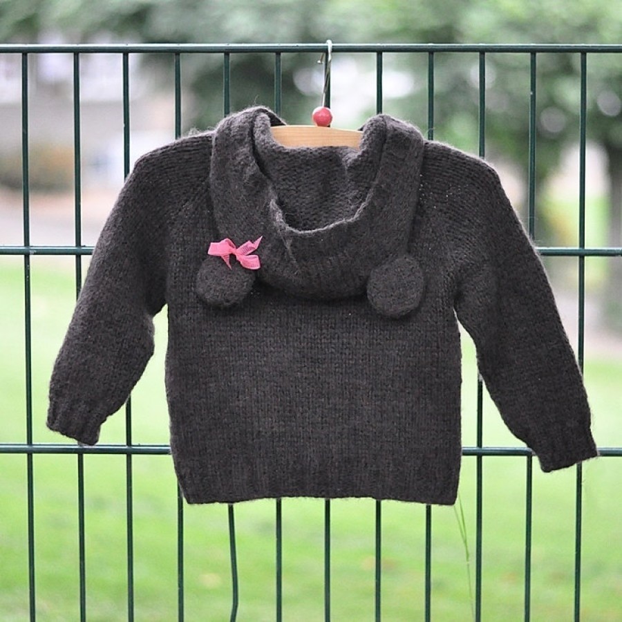 Hand knitted soft Cardigan "Hooded Bear"