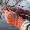 Original, hand knitted, warm, woolen Mittens "Goldfish"