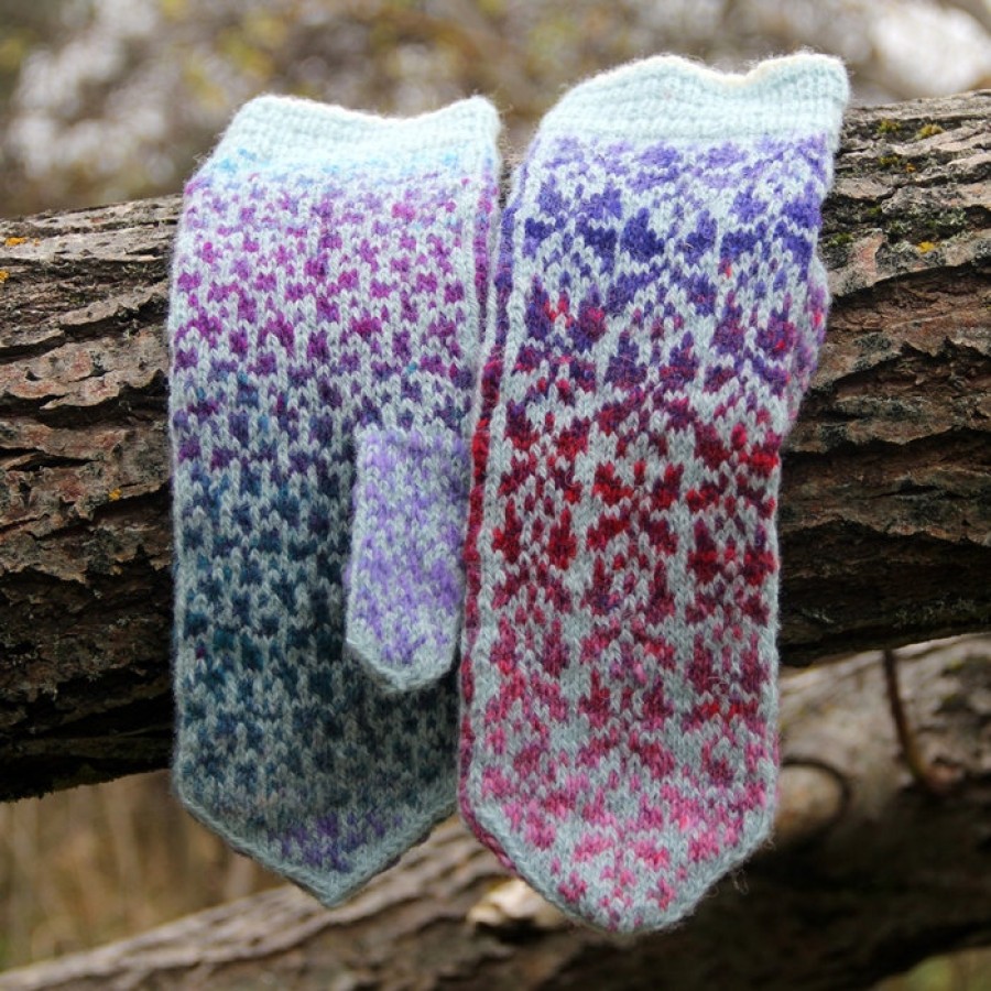 Original, hand knitted, warm, woolen Mittens "Butterflies"