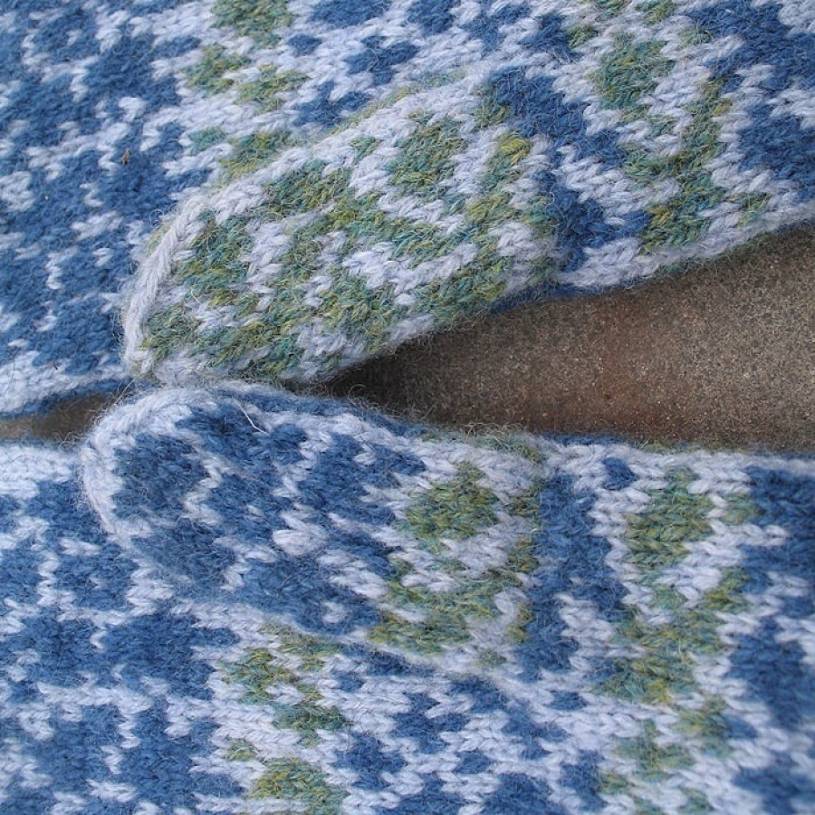 Original, hand knitted, warm, woolen Mittens "Cornflower / bachelor's button"