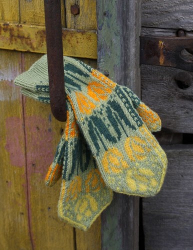 Original, hand knitted, warm, woolen Mittens "Yellow Tulips"