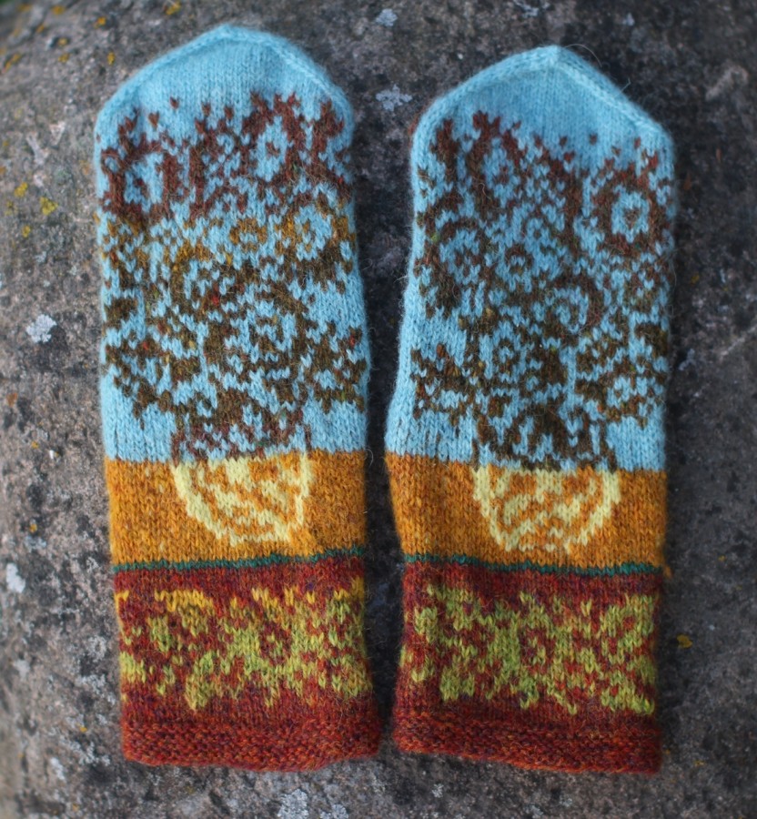 Original, hand knitted, woolen Mittens "Sunflowers"