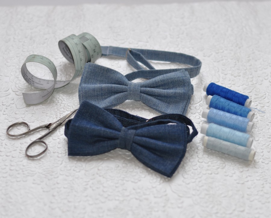 Light blue recycled denim bow-tie