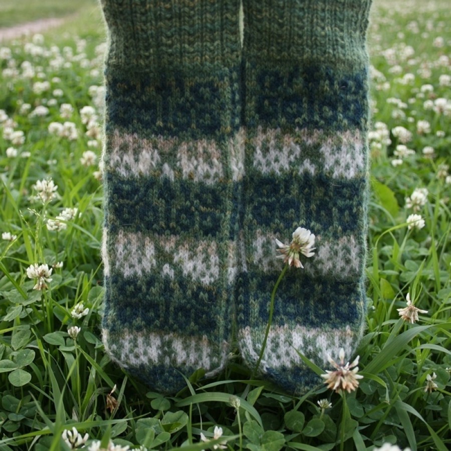 Original, woollen, hand knitted Mittens "White clover"